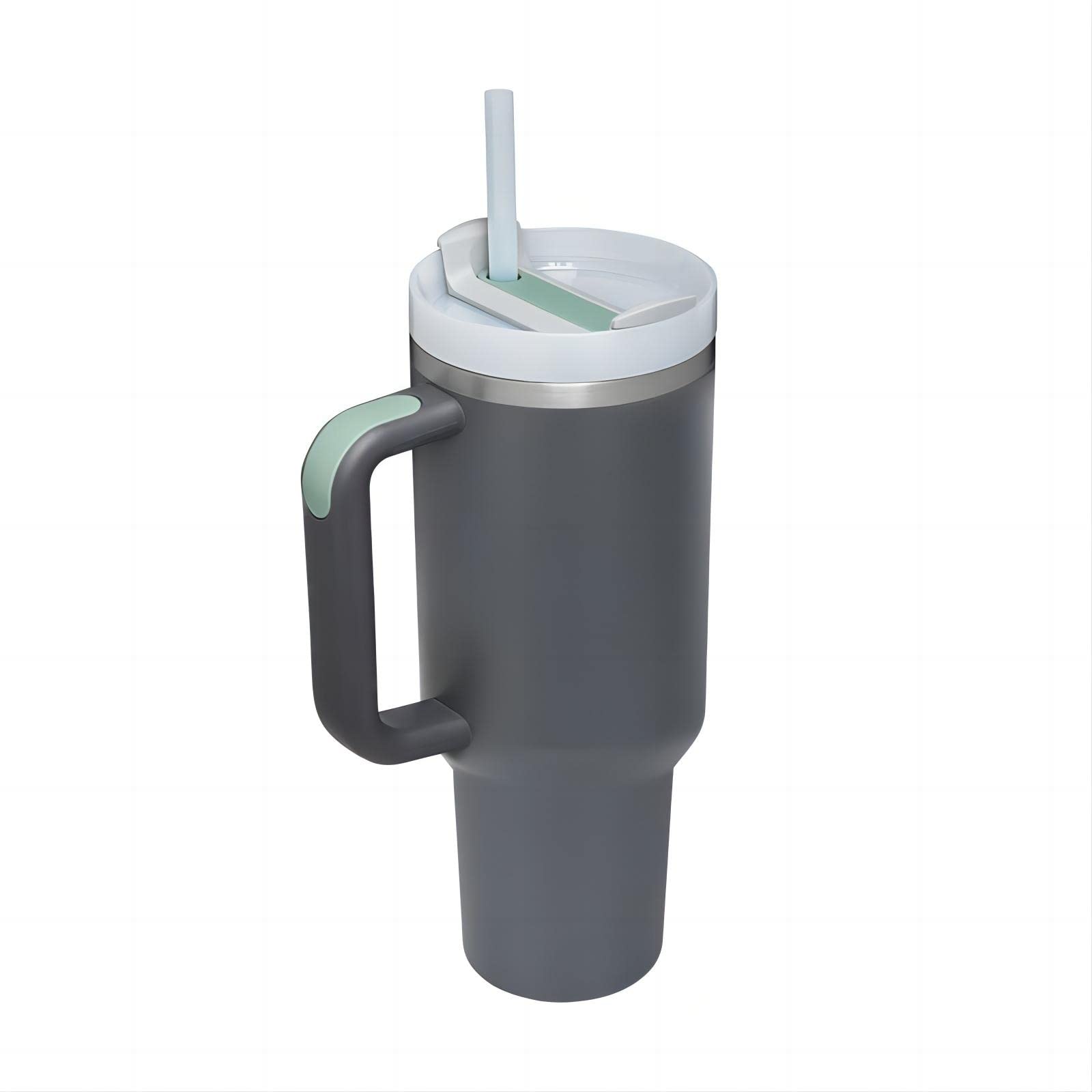 AKMAZOUSA 40 oz Stainless Steel Tumbler with Handle & Straw - Insulated Double Wall Vacuum Cup with Lid - Keeps Drinks Hot/Cold for Hours - Perfect for Coffee, Iced Tea, Water & Smoothies - Great for Office, Gym, Travel & Outdoor Activities (Charcoal)
