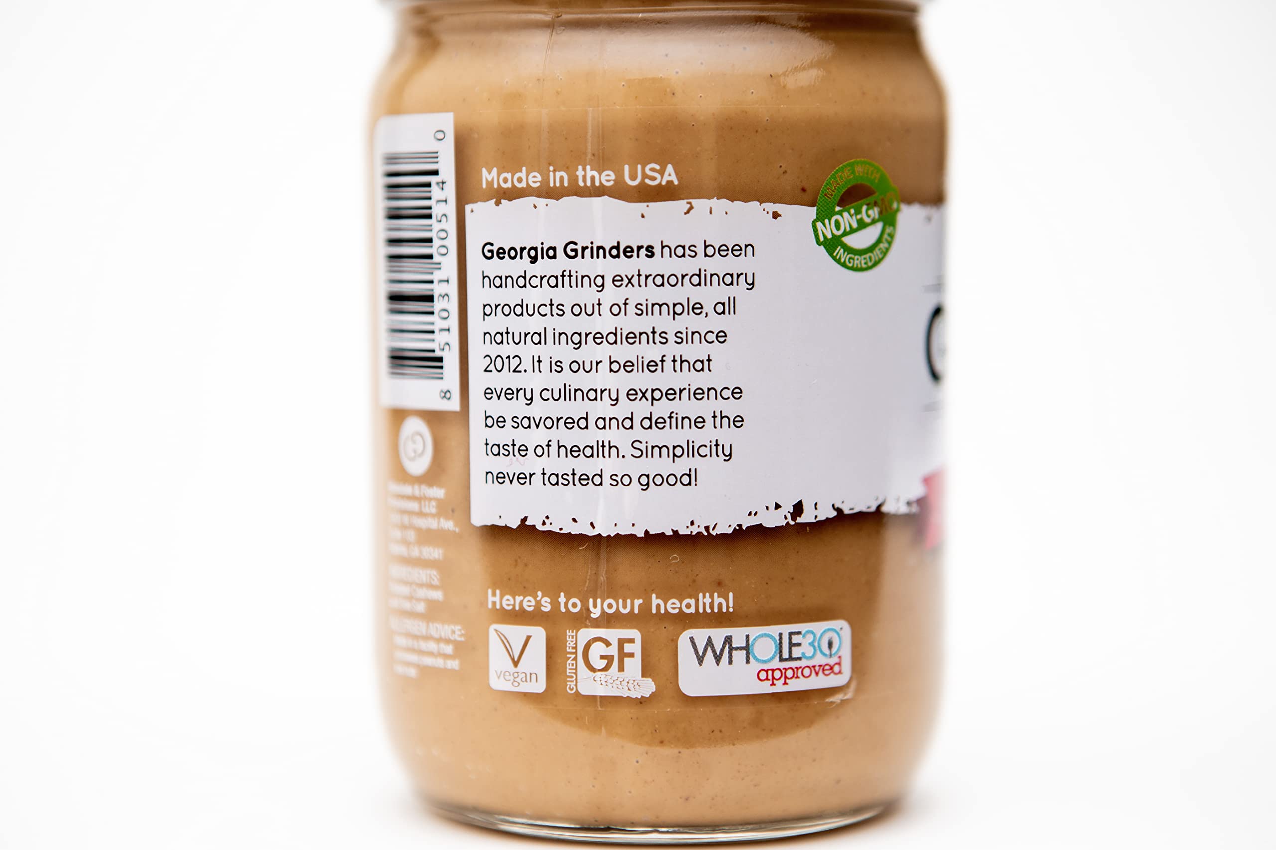 Georgia Grinders Creamy Cashew Butter 12oz (6 Pack) - Smooth Gourmet Cashew Spread, Whole30 Approved, Keto & Vegan Friendly, No Sugar or Additives, Non-GMO, Gluten Free - Perfect for Smoothies, Toast & Healthy Snacking