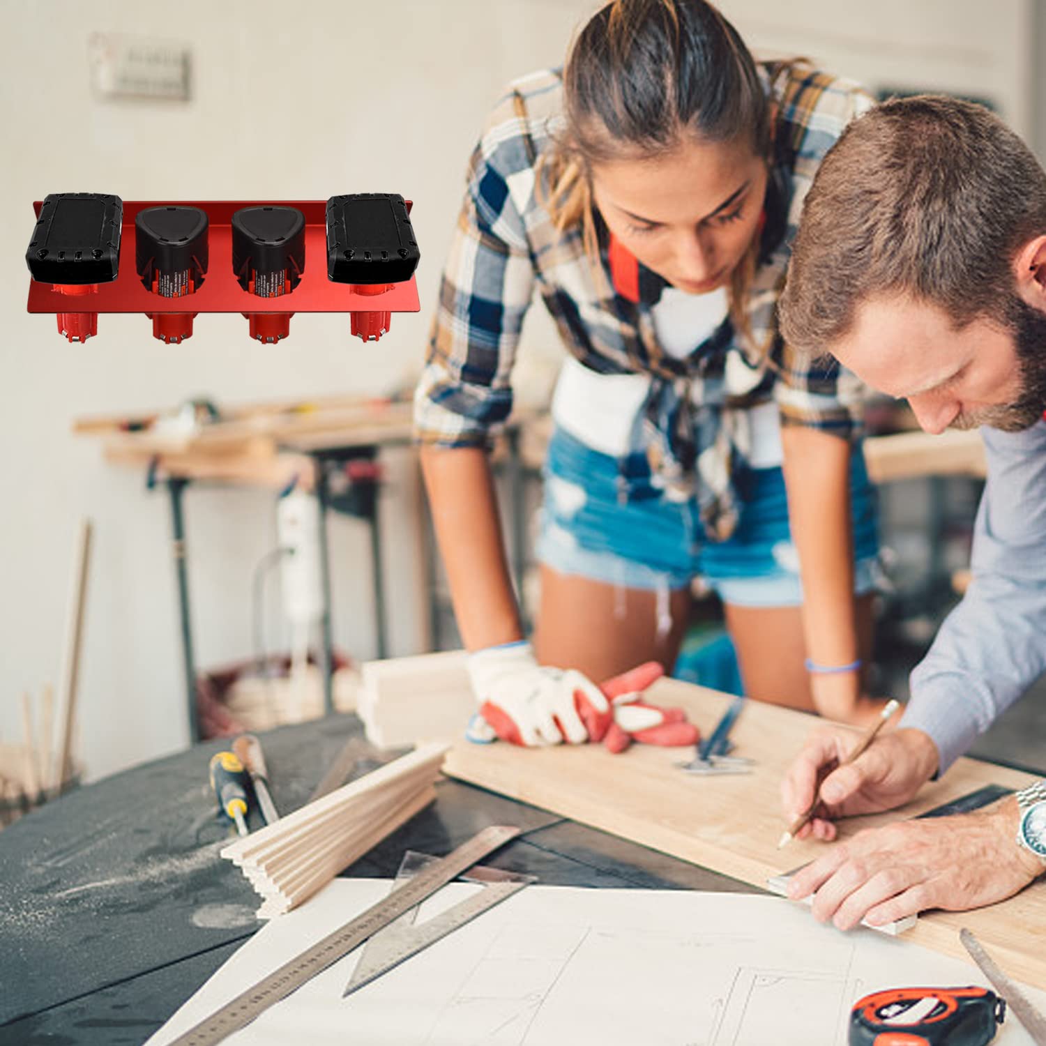 Milwaukee M12 Battery Holder - High Strength Metal Wall Mount Rack with 4 Slots for M12 6.0 Batteries | Perfect Battery Storage & Organizer for Power Tools | Workshop & Garage Organization Solution