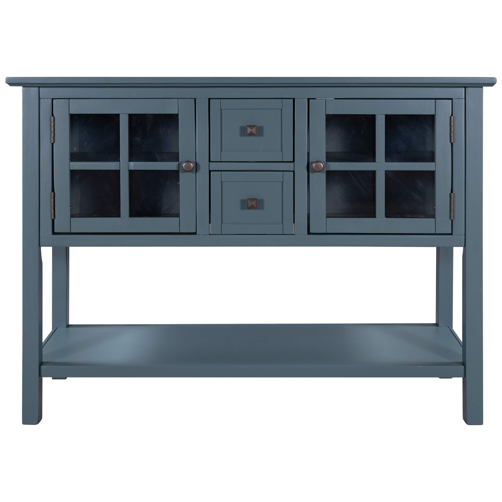 Modern Solid Wood Console Table with 2 Drawers & 2 Cabinets - Entryway Sofa Table with Storage Shelf for Living Room, Bedroom, Hallway - Easy Assembly Blue Wooden Hall Table for Home Decor & Organization