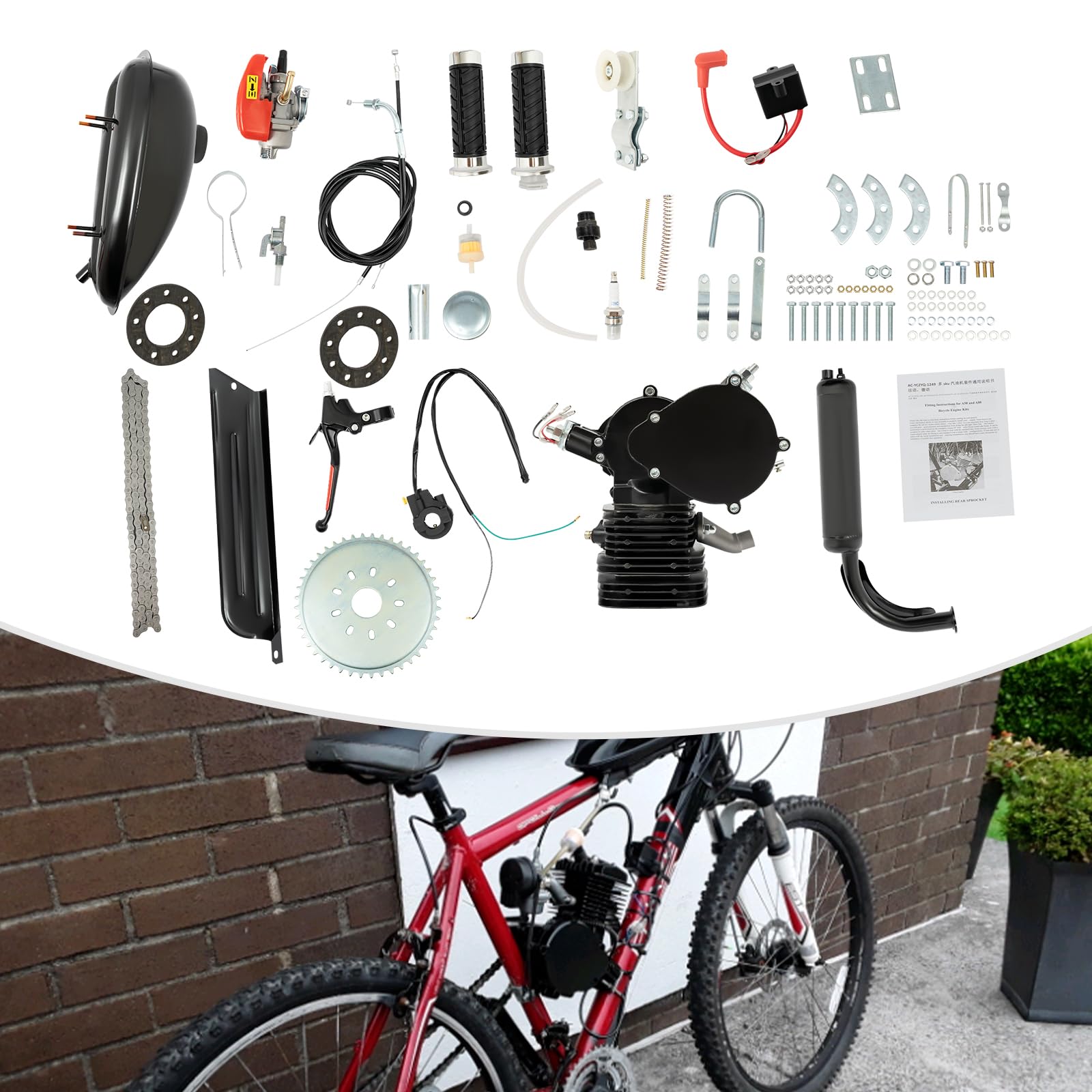 Upgrade 110CC 2 Stroke Gas Powered Bicycle Engine Kit with CDI System & Foot Pedal Start - Compatible with 26/28 Inch Bikes (Black) - Perfect for Commuting, Off-Road Adventures & Motorized Bike Conversions