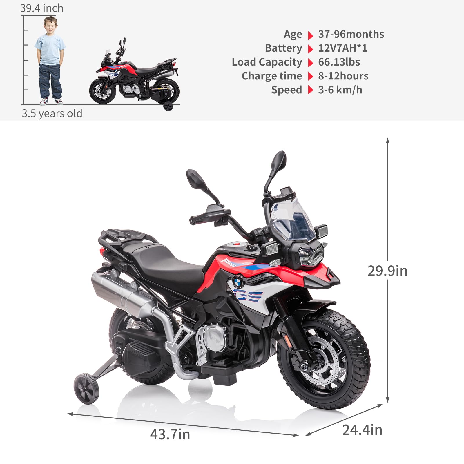 GARVEE 12V 7AH Kids Electric Motorcycle with High/Low Speed, EVA Tires, LED Headlights, Spring Suspension, Music Player & Training Wheels - Perfect for Boys & Girls Outdoor Riding & Backyard Play
