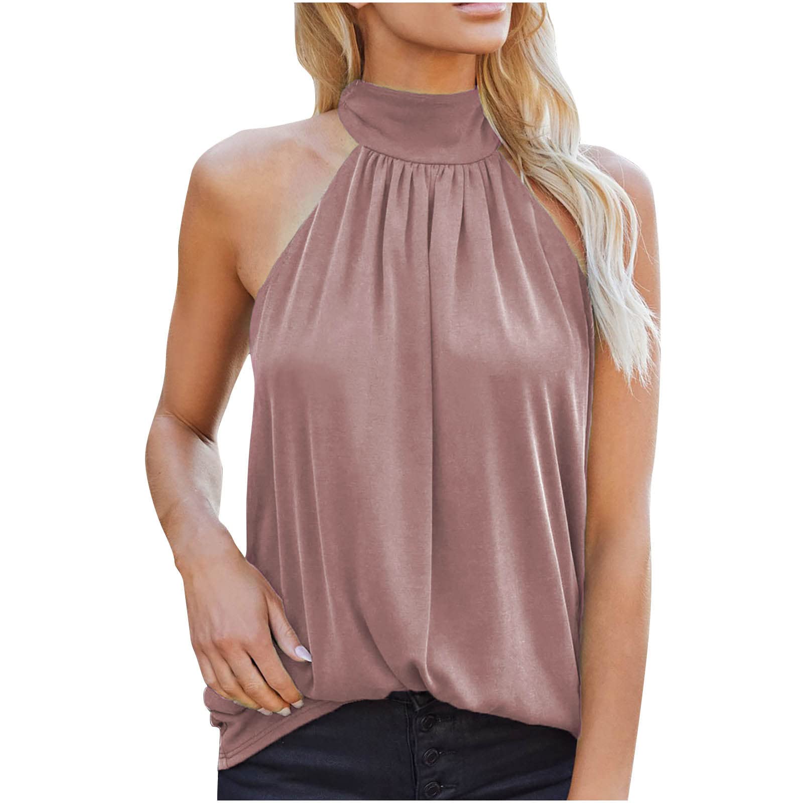 Women's Summer Chiffon Halter Tank Tops - Sexy High Neck Sleeveless Blouse for Beach, Party & Casual Wear - Breathable Plain Tee Shirts for Women