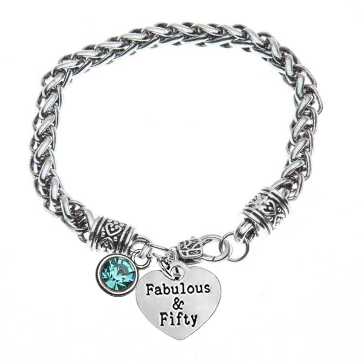 50th Birthday Charm Bracelet with Birthstone - Elegant 50th Birthday Gifts for Women, Fabulous & Fifty Jewelry - Perfect for Anniversary, Mother's Day & Special Occasions