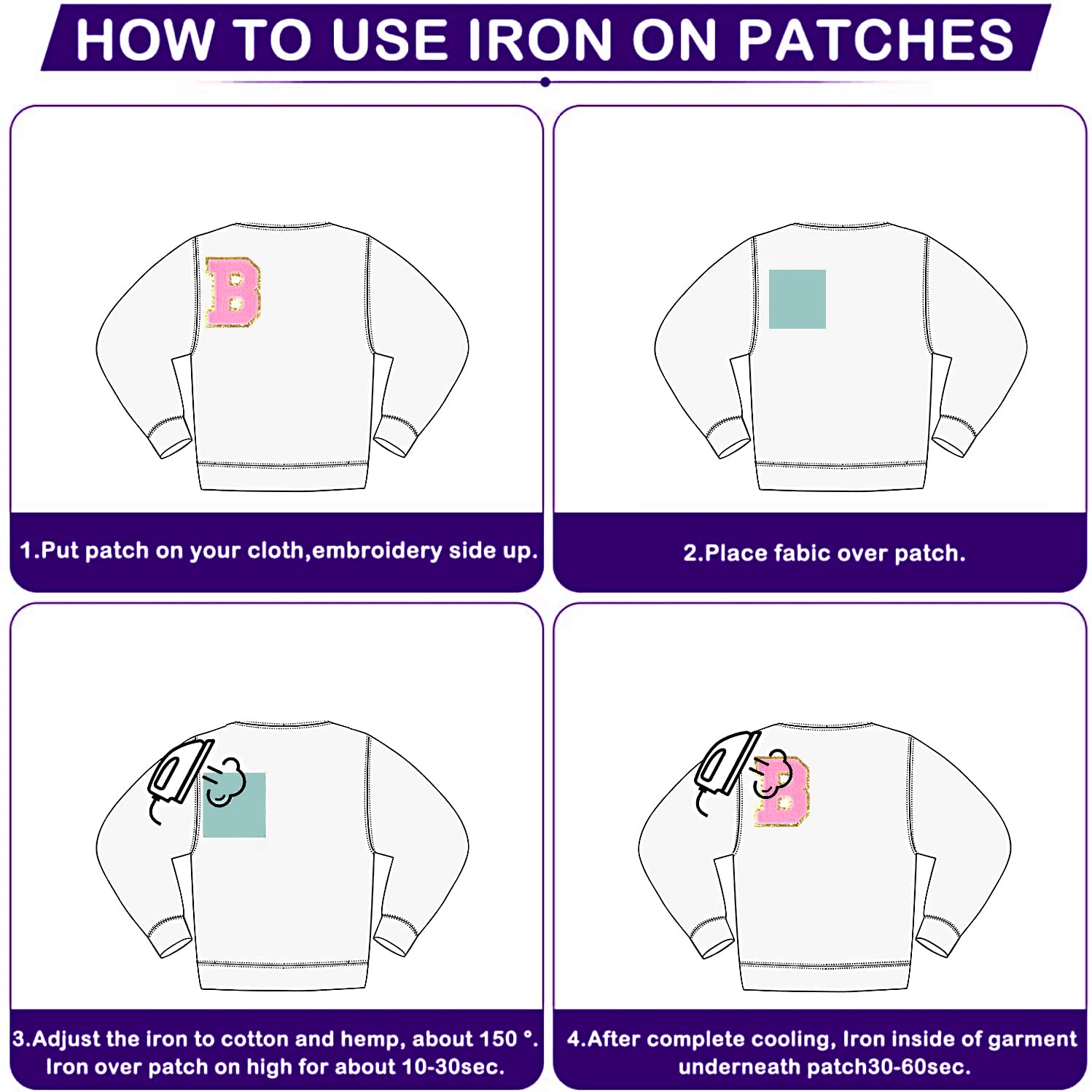 Kare & Kind Iron On Letter Patches - Chenille Embroidered Alphabet B Patch for Clothing, Shirts, Jackets & DIY Crafts | Perfect for Customizing Uniforms, Dresses, Bags & Hats | Great for Sewing, Handmade Projects & Personalized Gifts