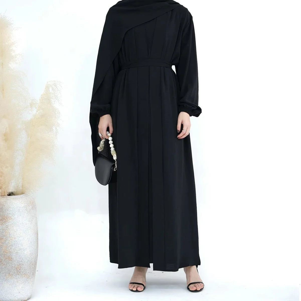 2-Piece Wrinkle-Resistant Cardigan & Open Abaya Dress Set for Women - Modest Fashion Outfit for Prayer, Mosque, and Everyday Wear