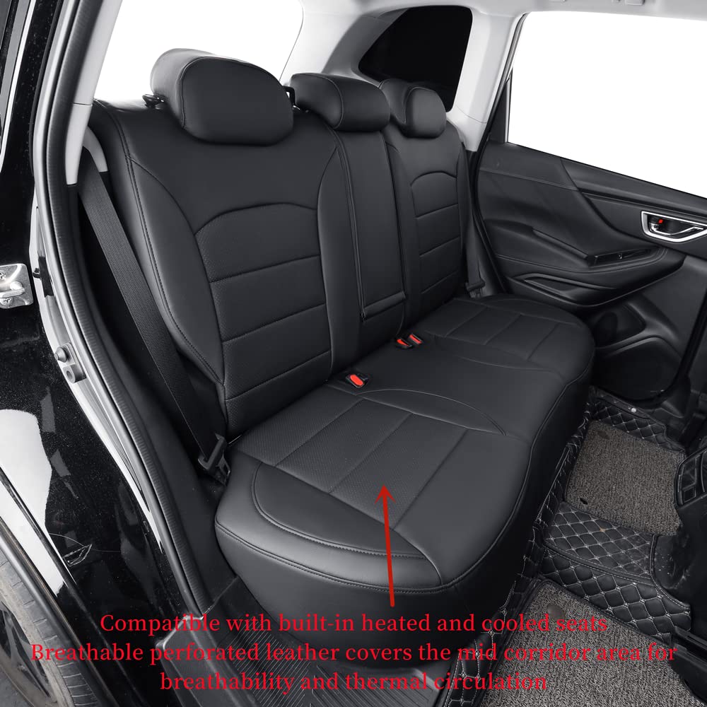 Premium Waterproof Leather Seat Covers for 2019-2024 Subaru Forester | Custom Fit, Full Coverage & Airbag Compatible | Car Seat Protector Set (Black) | Perfect for Outdoor Adventures, Daily Commute & Pet Protection