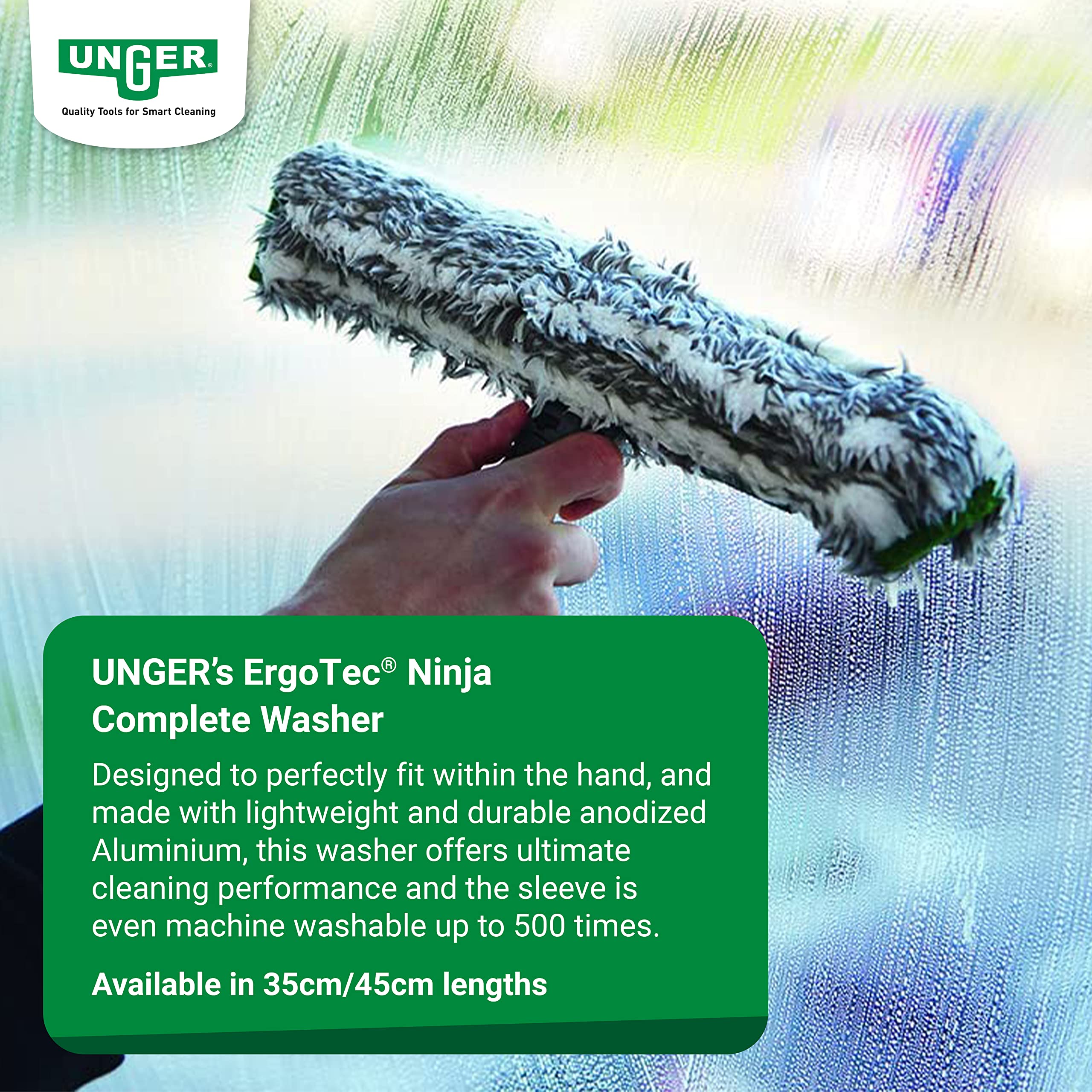 Unger ErgoTec Ninja Complete Window Washer - 45cm Professional Squeegee for Streak-Free Cleaning - Perfect for Home, Office & Commercial Glass Cleaning