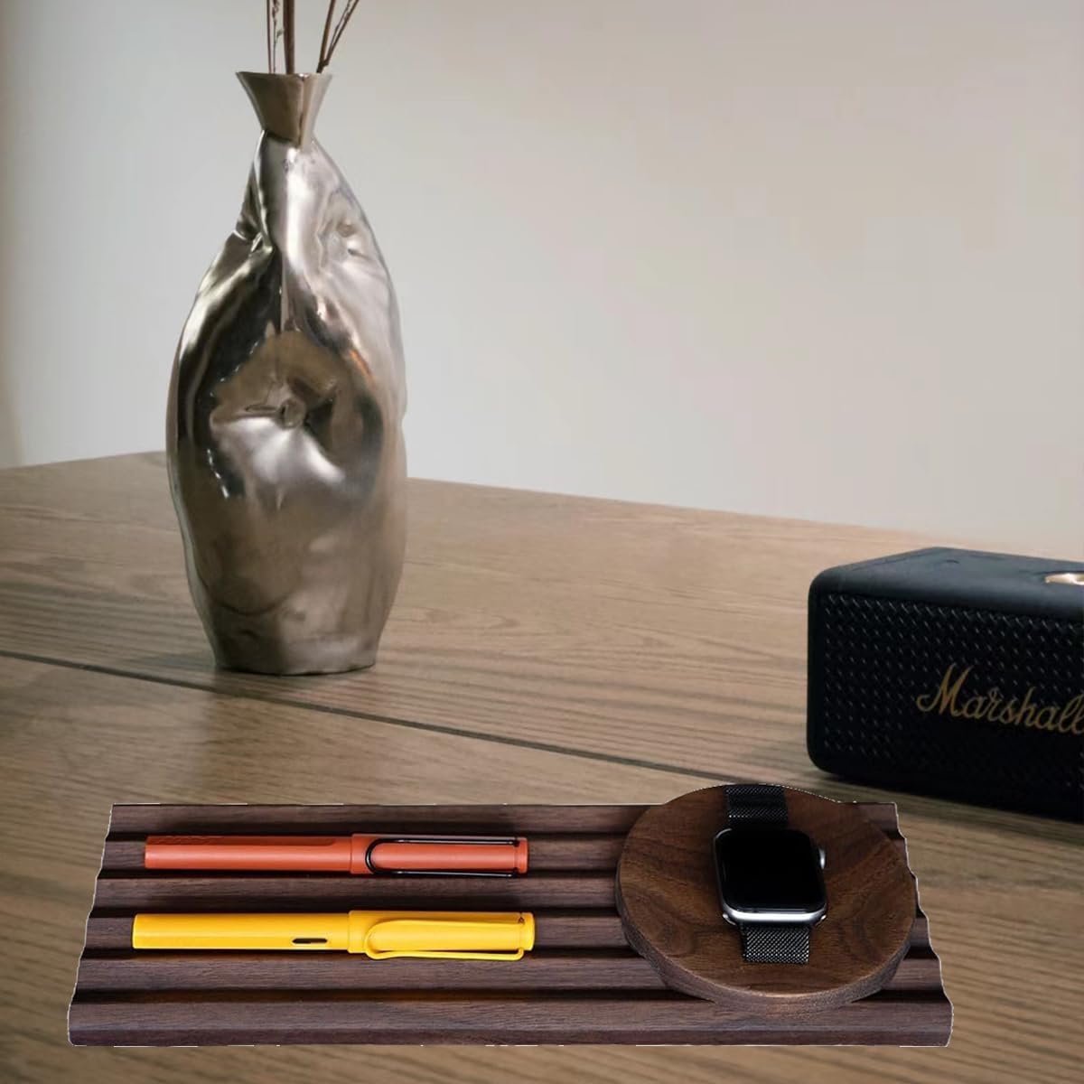 Premium Walnut Wood Pen Holder Organizer - 5 Compartment Desk Pen Stand for Office, School & Home | Teacher Gift Idea | Perfect for Workspace Organization & Desktop Decor