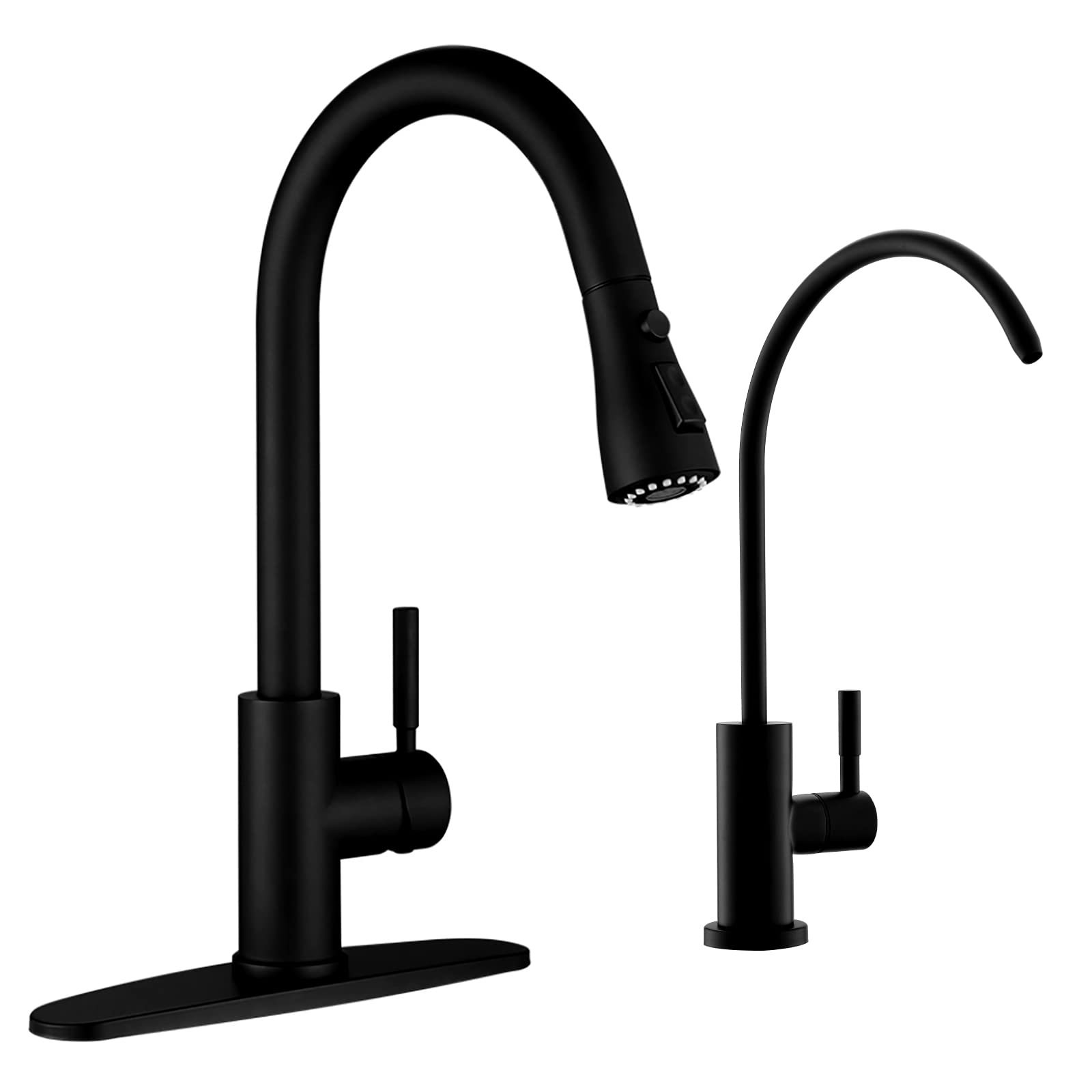 WEWE Commercial Black Stainless Steel Single Handle Kitchen Faucet with Pull Down Sprayer and RO Faucet - Ideal for Restaurant, Home, and Office Kitchen Sinks