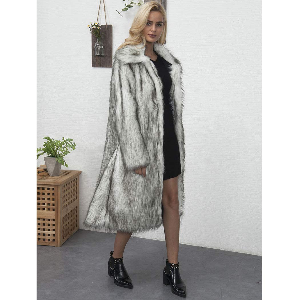 RomanticDesign Women's Long Lapel Faux Fur Jacket - Shaggy Winter Coat Warm Outerwear Cardigan for Casual Outings & Date Nights