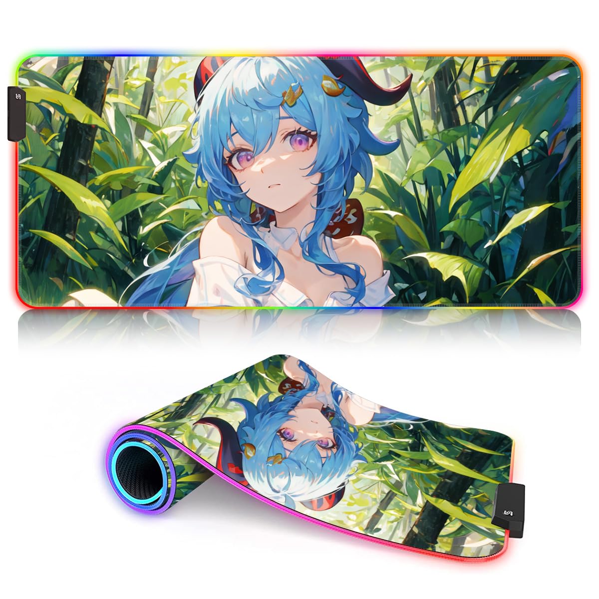 Genshin Impact Ganyu ROG Gaming Mouse Pad - LED RGB Large Extended Mouse Mat (60x35x0.3cm) for PC, Laptop & Keyboard | Perfect for Gaming, Office Work & Streaming Setups