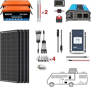 Acopower 200W Monocrystalline Solar Panel Kit with 400Ah (2x200Ah) Lithium Battery & 800W Inverter - Perfect for Off-Grid Camping, RV, and Emergency Power Backup