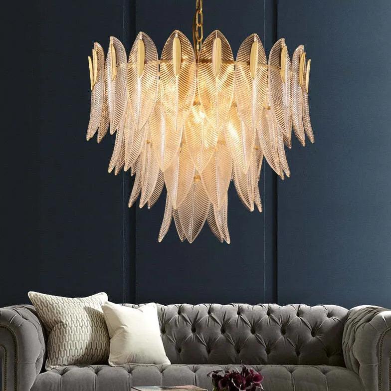 Elegant Gold Crystal Leaf-Shaped Pendant Light - Modern Chandelier for Dining Room, Living Room & Bedroom Lighting
