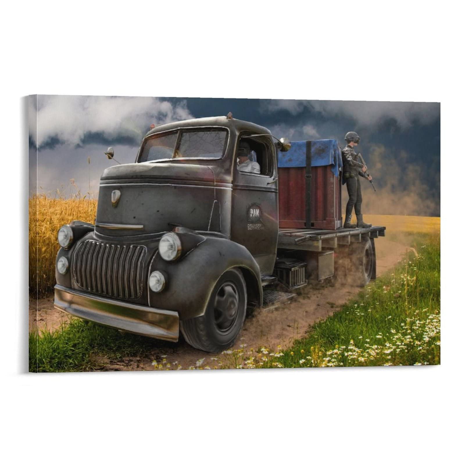 Modern Abstract Truck Oil Painting Canvas Wall Art Print - 24x36 Inch (60x90cm) Framed Ready to Hang - Home, Office, Living Room, Bedroom Decor - Perfect for Farmhouse, Industrial & Vintage Style Interiors
