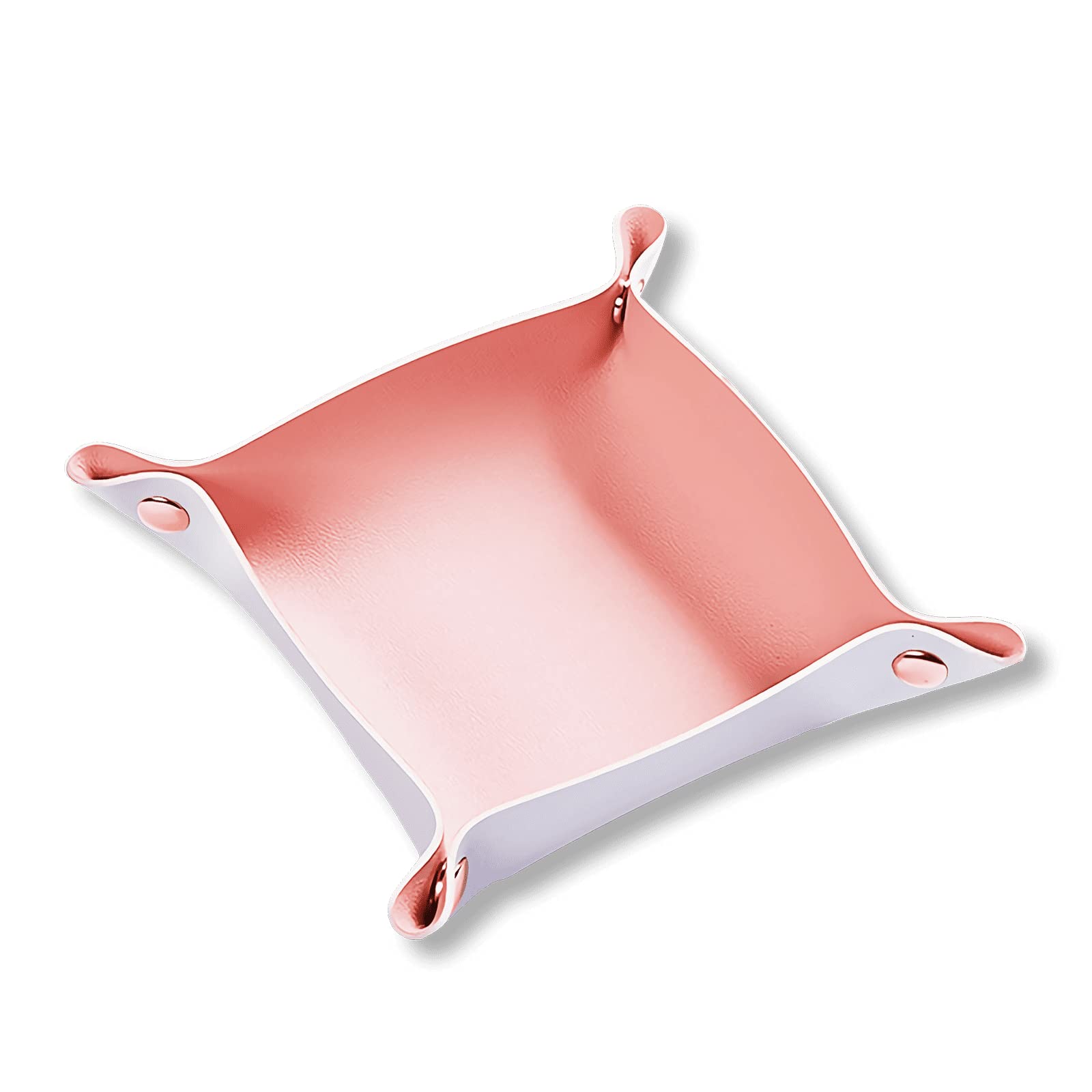 Premium Leather Valet Tray for Men & Women - Collapsible Travel Organizer with Snap Closure | Key Holder, Jewelry & EDC Dump Tray for Entryway Table, Dresser & Nightstand | Home & Office Desk Organizer (Silver + Pink) - Perfect for Travel, Gift Giving & Daily Essentials Storage