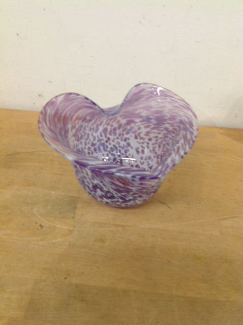 Handmade Purple & White Art Glass Bowl - Elegant Decorative Centerpiece for Dining Table, Wedding, or Home Decor