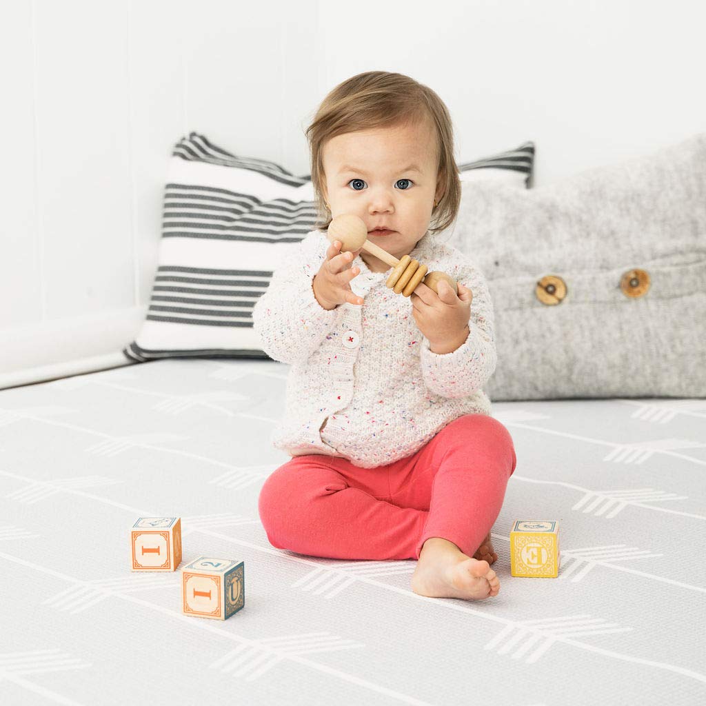 Large 82'' x 55'' Baby Play Mat - Nordic Trails Morning Fog Arrows Design | Reversible Waterproof Activity Mat for Infants, Toddlers & Kids | Perfect for Nursery Floor, Playtime & Crawling Practice