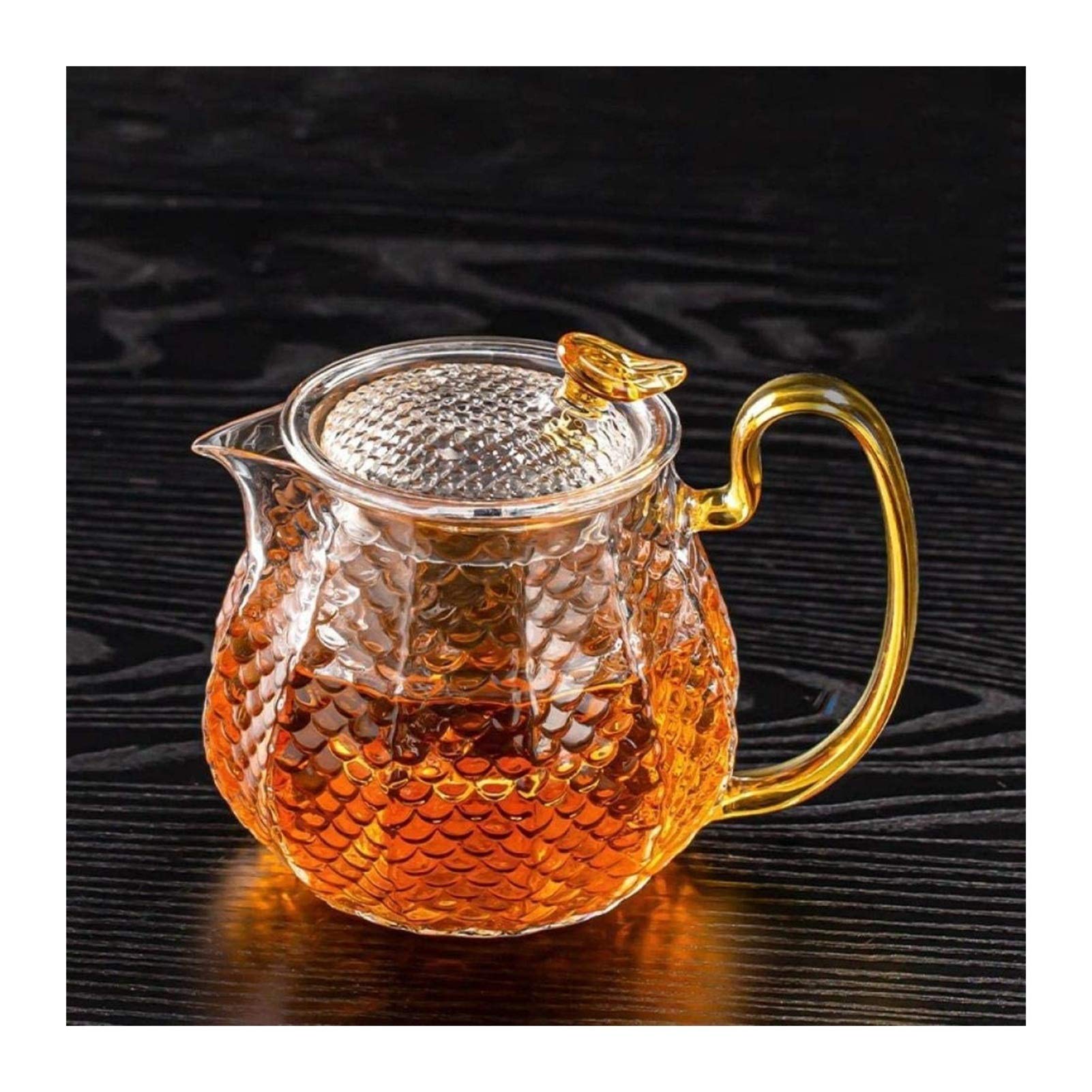 HH-CC Heat-Resistant Glass Kung Fu Tea Set - Modern Transparent Teapot with Filter, Flower Design Tea Maker Cup for Home & Office Use | Perfect for Chinese Tea Ceremony, Afternoon Tea & Gift Giving