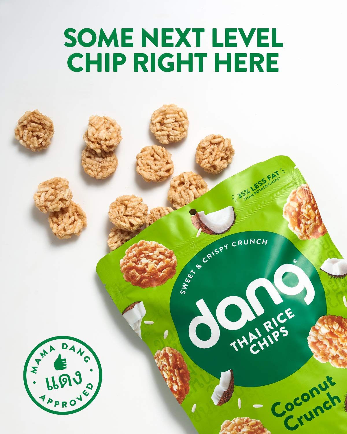 Dang Thai Rice Chips Coconut Crunch - 4 Pack Vegan Gluten Free Non-GMO Rice Crisps | Healthy Whole Food Snacks | 3.5oz Resealable Bags | Perfect for Office, School & On-the-Go Snacking