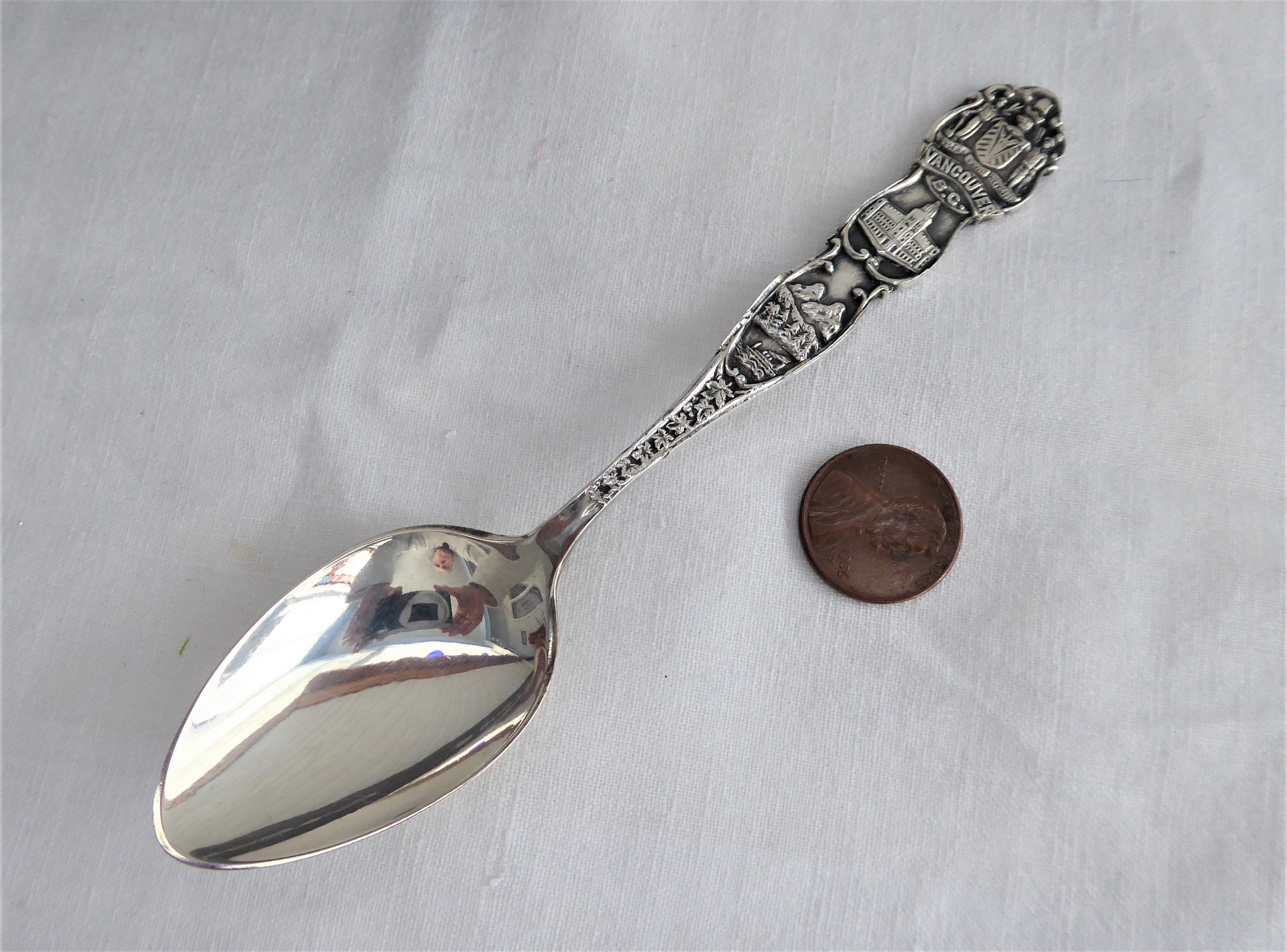 Antique 1900 Joseph Mayer Sterling Silver Souvenir Spoon - Vancouver BC Fully Embossed Collectible - Perfect for Display, Gift Giving & Historical Collections