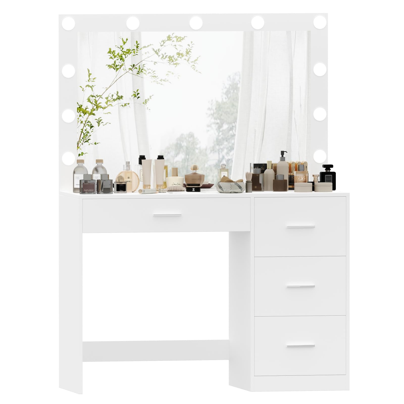 Irontar Makeup Vanity Table with Large Mirror & 11 Adjustable LED Lights, White Dressing Desk with 4 Drawers - Perfect Bedroom Vanity for Women | Ideal for Makeup Application, Skincare Routine & Home Decor