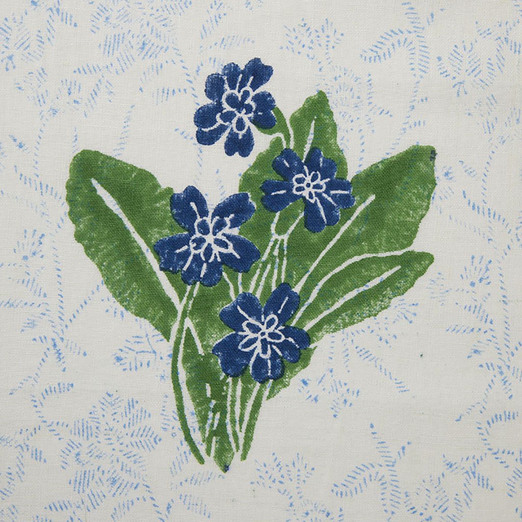 Primrose Block Printed Linen Fabric - Grass & Sky Blue - Perfect for Boho Home Decor, DIY Crafts & Fashion Sewing Projects