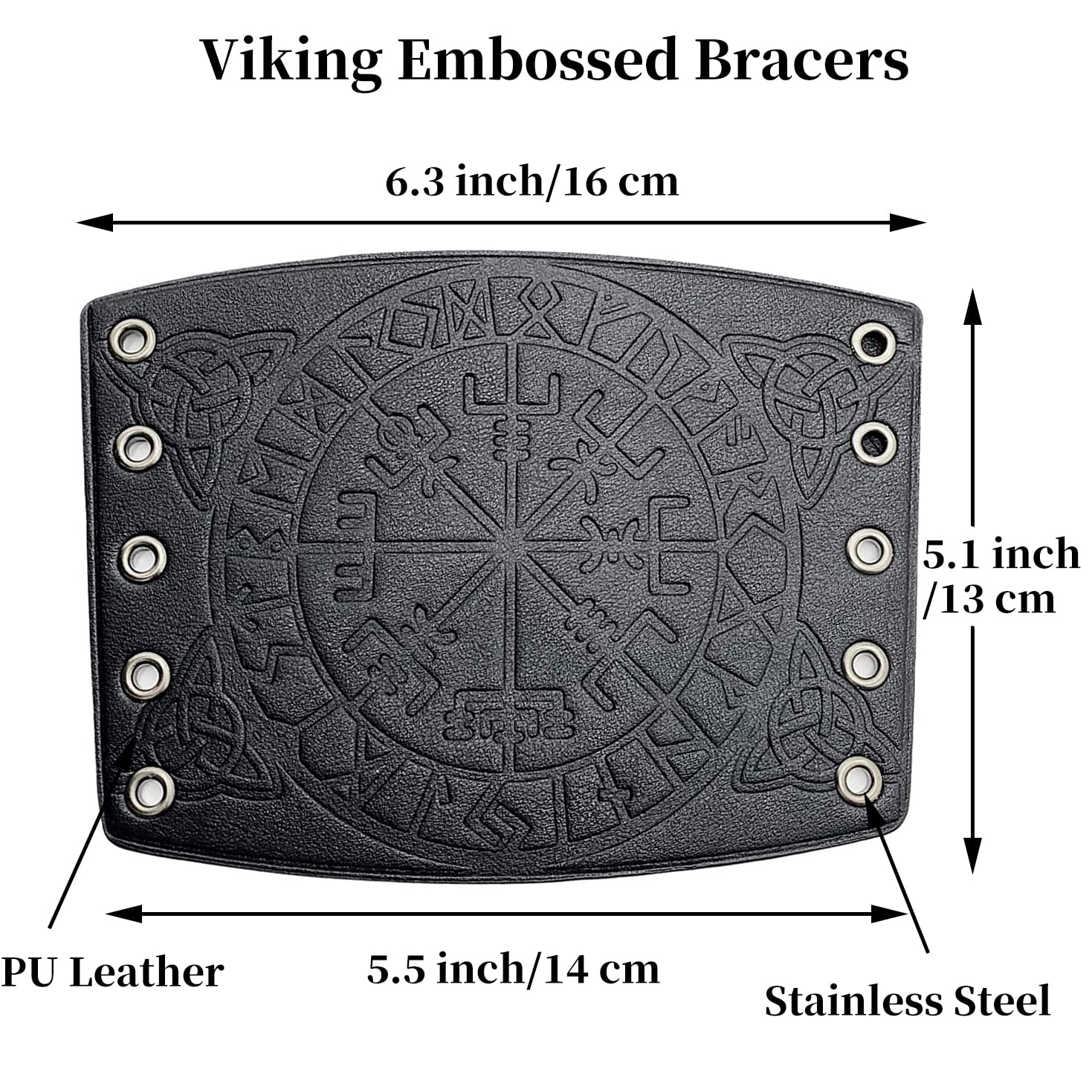 Viking Leather Bracers - Medieval Knight Armor Guards, LARP PU Leather Gauntlet, Embossed Armor Wristband for Cosplay, Renaissance Fairs & Historical Reenactments