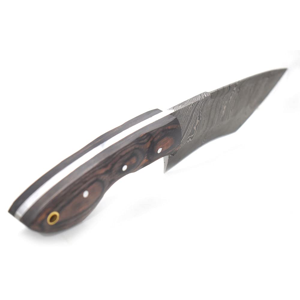 Premium Wild Turkey Damascus Steel Hunting & Chef Knife - Full Tang Handcrafted Blade with Leather Sheath - Ideal for Outdoor Camping, Cooking & Survival Adventures