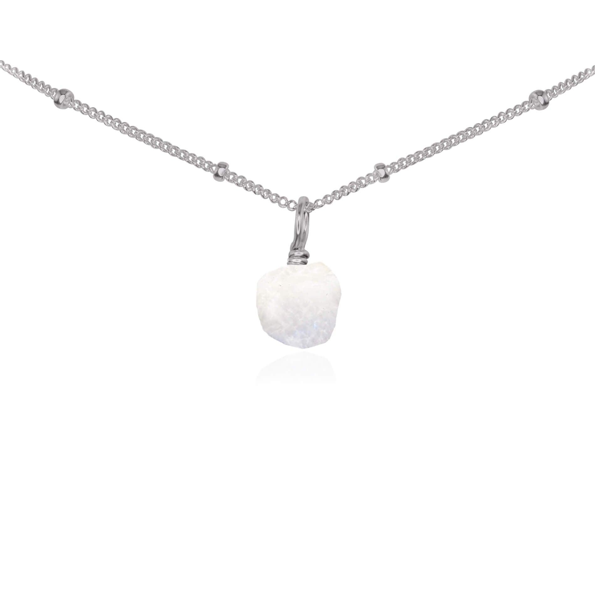 Natural Rainbow Moonstone Pendant Necklace - Tiny Rough Gemstone Choker for Boho Jewelry & Spiritual Healing