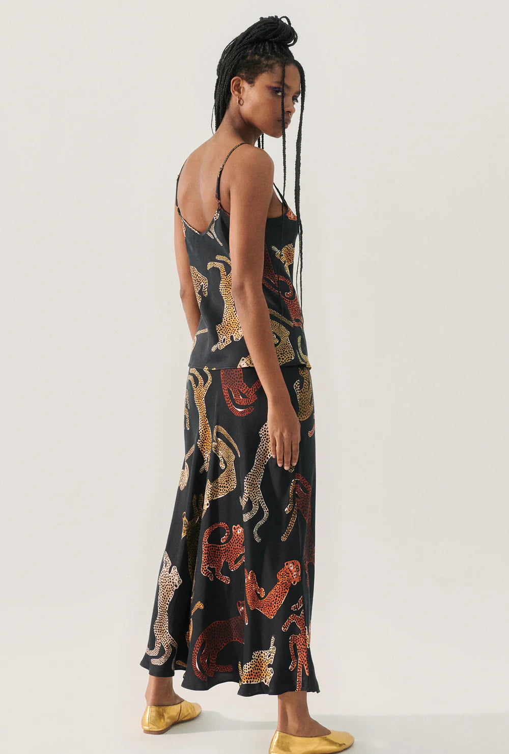 Bias Cut Cami Top - Black Jaguar Print - Perfect for Layering, Night Out & Casual Wear