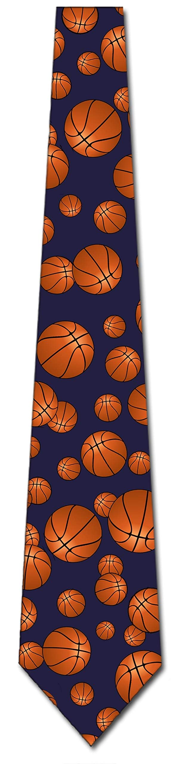 Three Rooker Basketball Pattern Men's Sports Necktie - Navy Blue Silk Tie for Basketball Coaches, Fans & Business Casual Wear