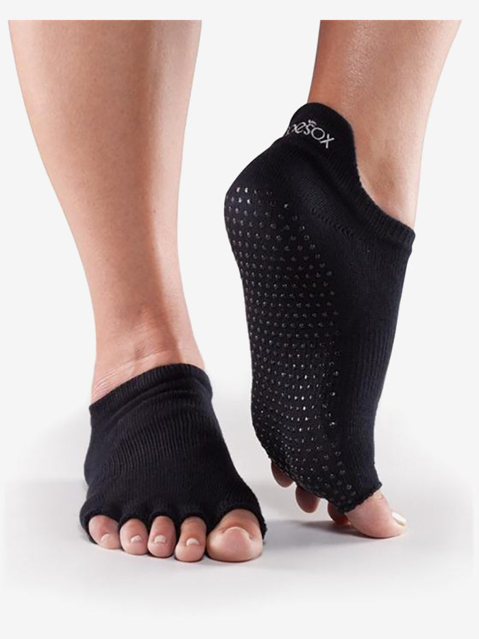 ToeSox Half Toe Low Rise Grip Socks for Women - Non-Slip Yoga, Pilates & Barre Workout Socks - Black