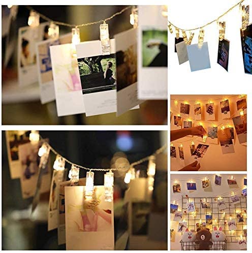 Battery Powered LED Fairy String Lights with Clips - 3M/10FT Warm White Photo Display Lights for Wedding, Christmas Party, Kids Room Wall Decor - Indoor & Outdoor Decorative Lighting for Home, Bedroom, Garden and Events