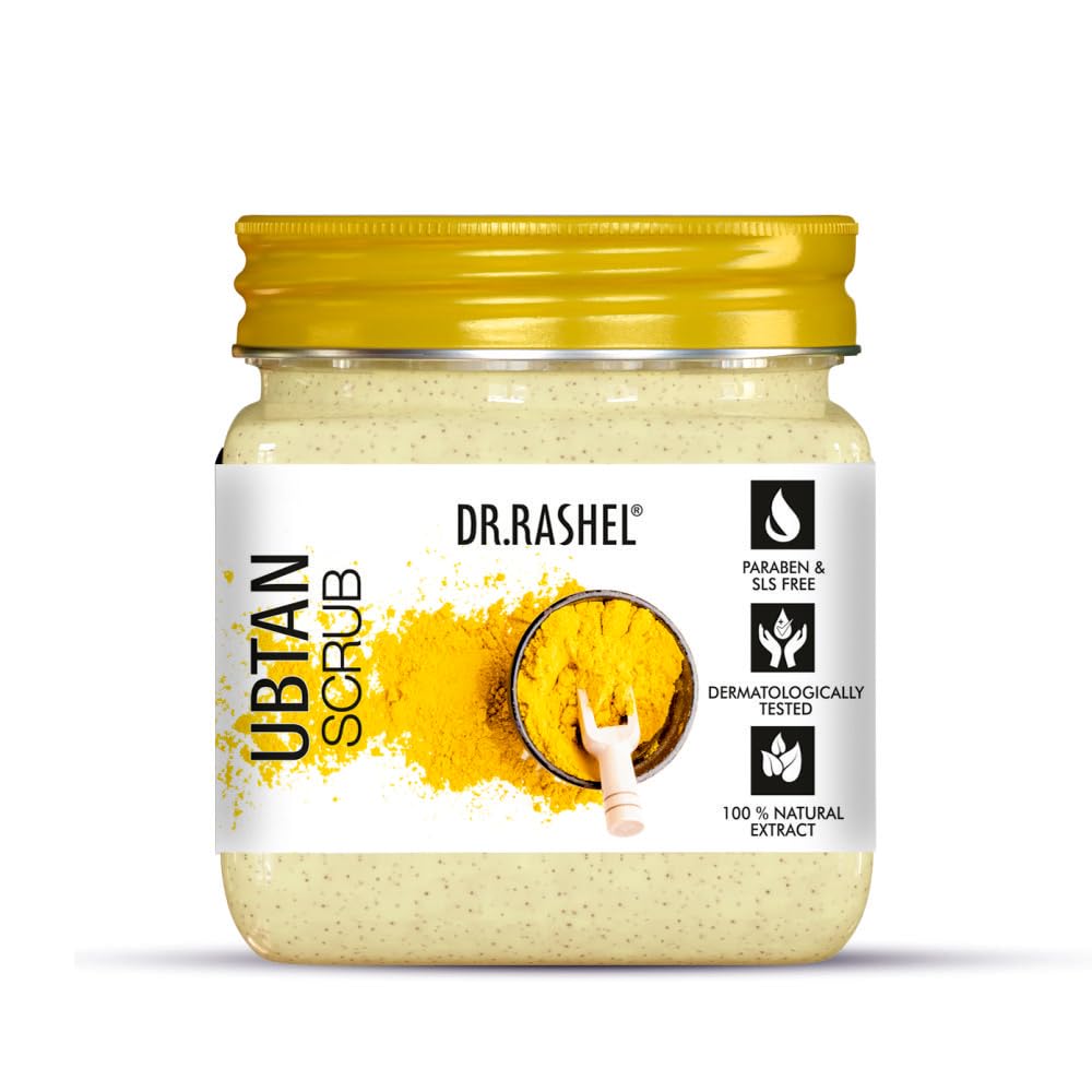 DR. RASHEL Ubtan Scrub for Face & Body (380ml) – Turmeric Exfoliating Cleanser for Glowing Skin, Deep Exfoliation, Dead Skin & Blackhead Removal – Skin Brightening & Lightening – Perfect for Daily Skincare Routine & Spa Treatments