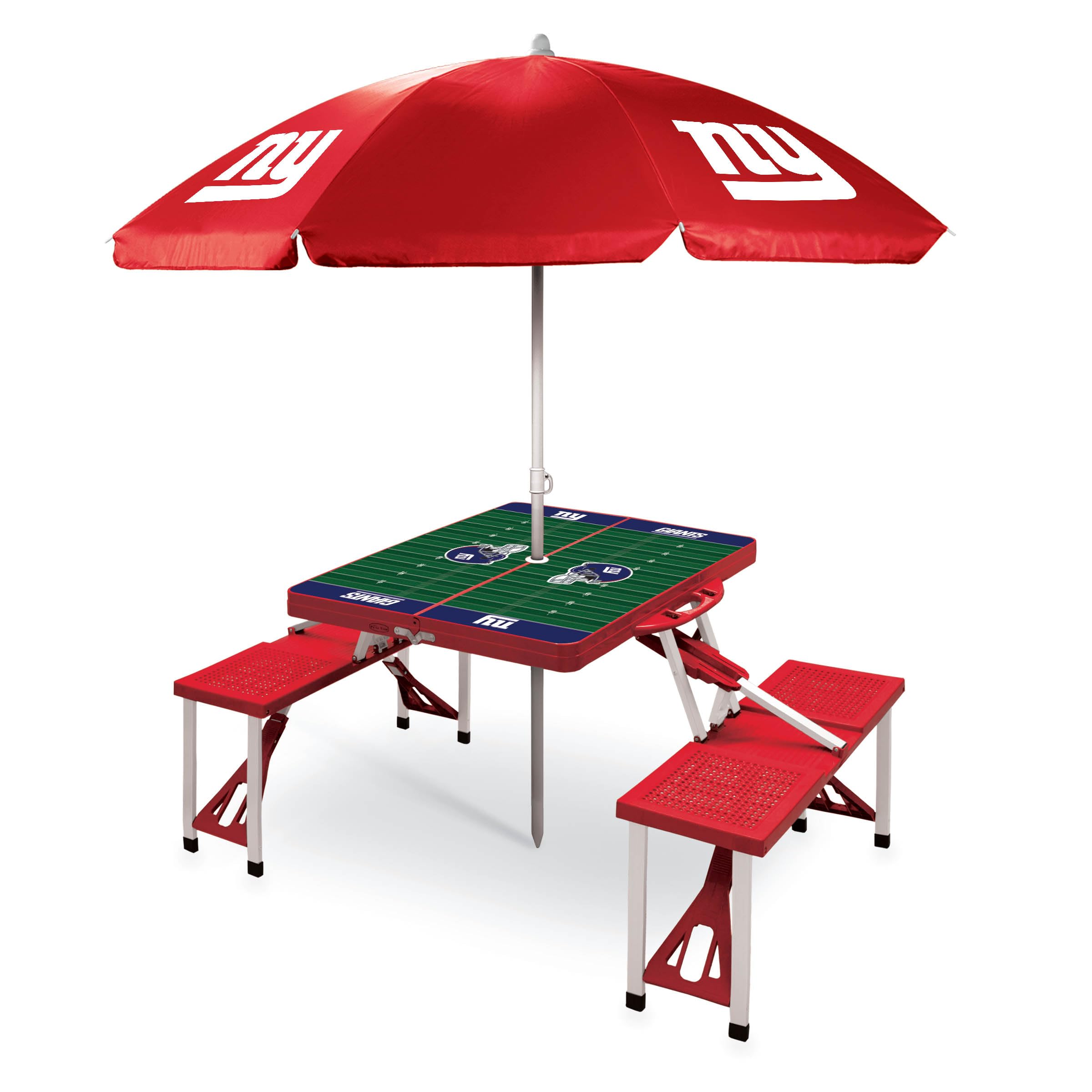PICNIC TIME NFL Portable Folding Picnic Table with Built-in Seats and Umbrella - Perfect for Tailgating, Camping, Beach & Outdoor Parties