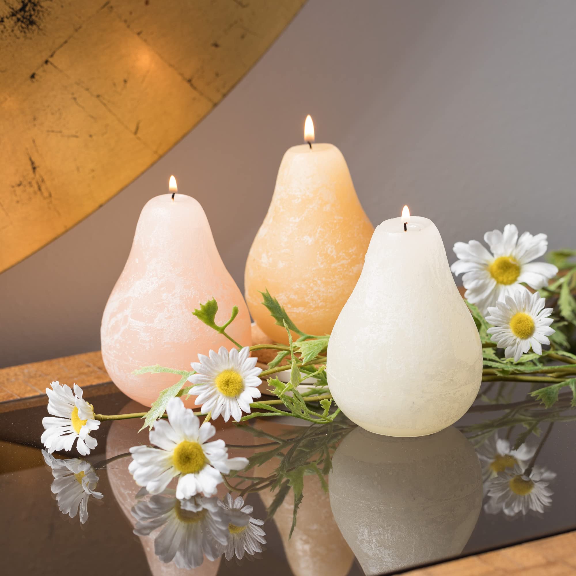 Sullivans Vance Kitira Pear Candles - Set of 3 Unscented 4.5 Inch Real Wax Candles, Clean Burning & Dripless for Home Decor, Table Centerpieces, Wedding & Dinner Party Hosting, Romantic Ambiance Lighting