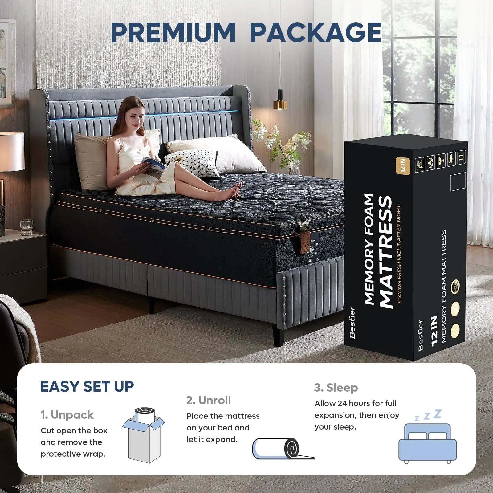 Bestier 12 Inch Organic Wool Pillow Top Queen Gel Memory Foam Mattress - Ultra Plush Support for Side Sleepers & Back Pain Relief, Perfect for Master Bedroom & Guest Room Comfort