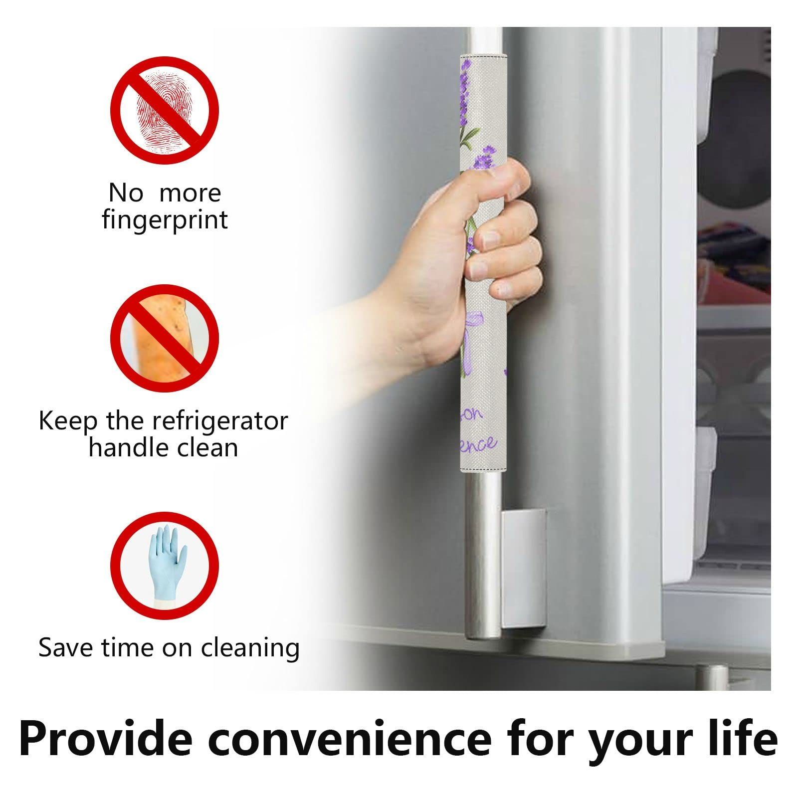 Stylish Purple Lavender Flower Refrigerator Handle Covers - Set of 2, Soft Fabric Door Protectors for Fridge, Microwave & Dishwasher - Perfect for Kitchen Decor & Appliance Protection