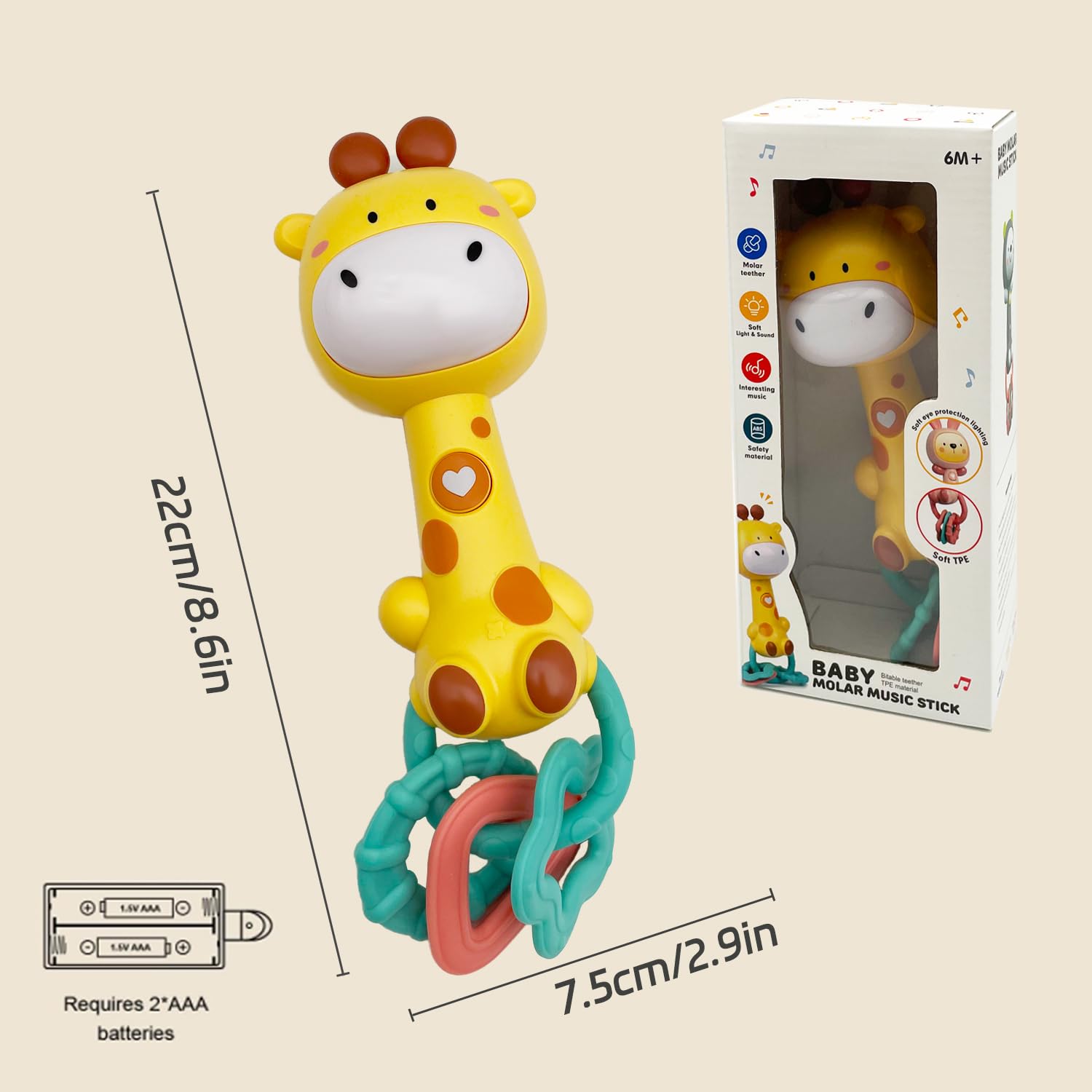 **Baby Music Rattle Toy - Light-Up Teething & Sensory Chew Toy for Infants 6-18 Months, Giraffe-Shaped Gift for Boys & Girls - Perfect for Soothing, Playtime & Early Development**