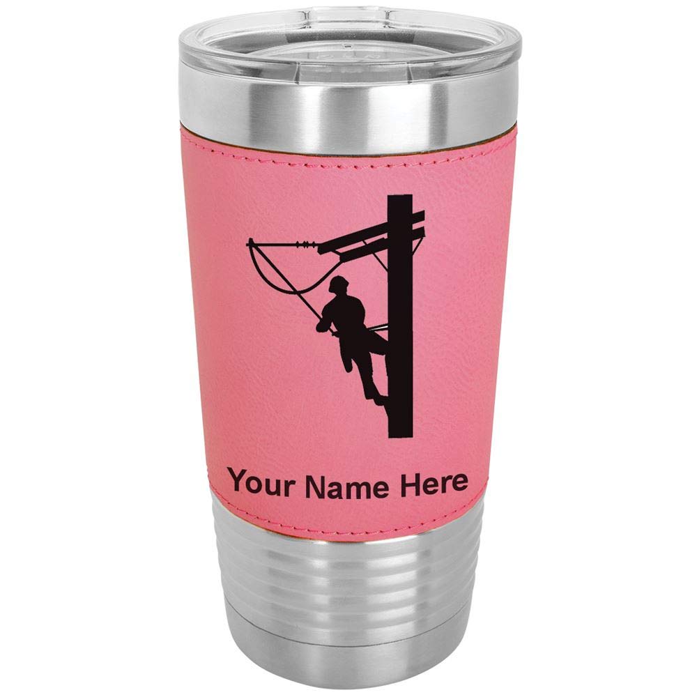 LaserGram 20oz Vacuum Insulated Stainless Steel Tumbler Mug with Personalized Engraving - Faux Leather Handle, Pink - Perfect for Coffee, Tea & Cold Drinks at Work, Gym or Outdoor Adventures