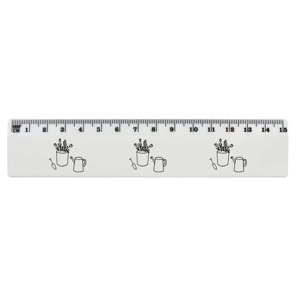 Azeeda 6 Inch White Plastic Ruler with Watering Can & Flowers Design - School, Office & Craft Supplies (RL00066509) - Perfect for Measuring, Drawing & DIY Projects