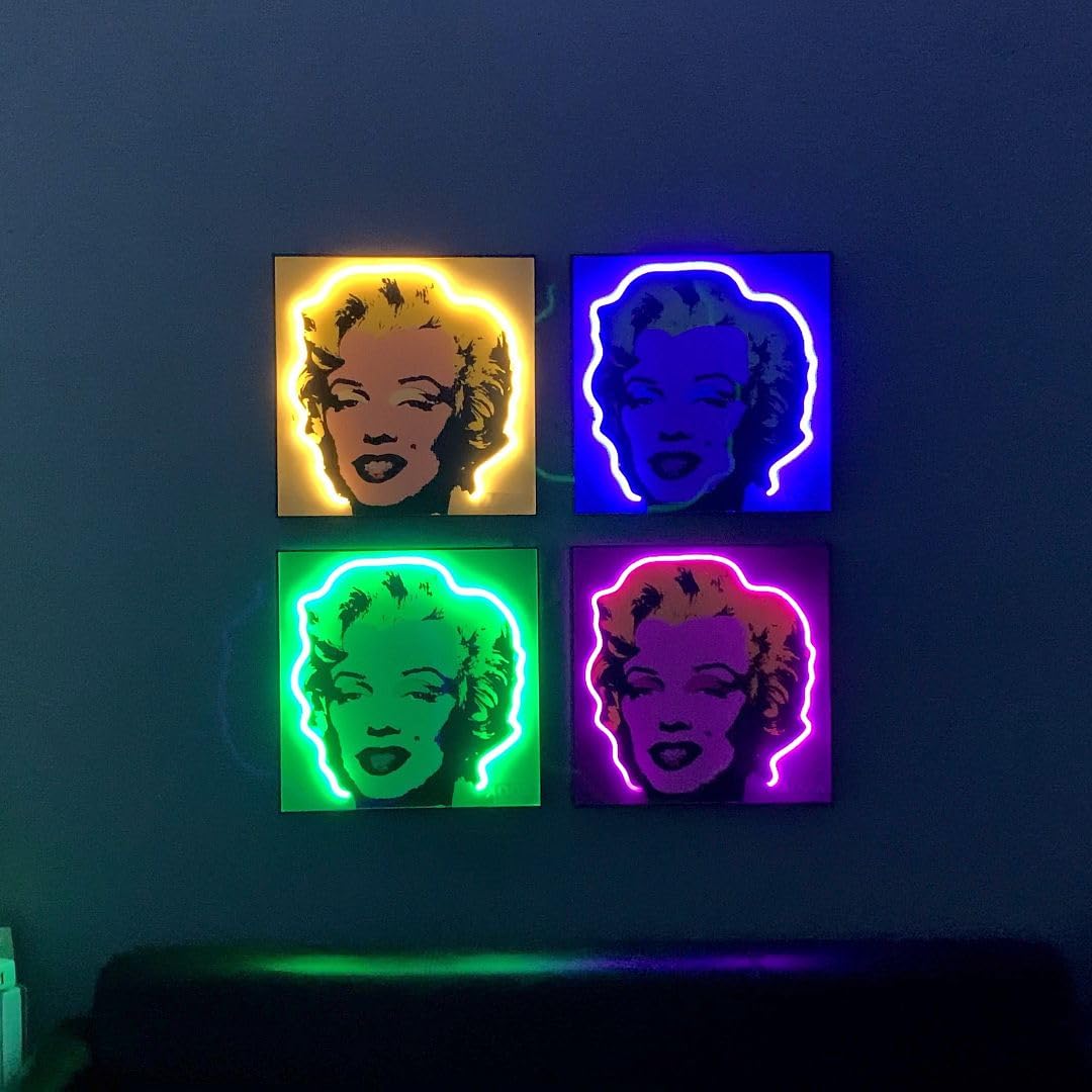 Dimmable Neon Tube Installation for Marilyn Monroe Pop Art Painting - Battery Powered or Plug-In Wall Decor - Perfect for Bedroom, Bar, or Retro Themed Spaces