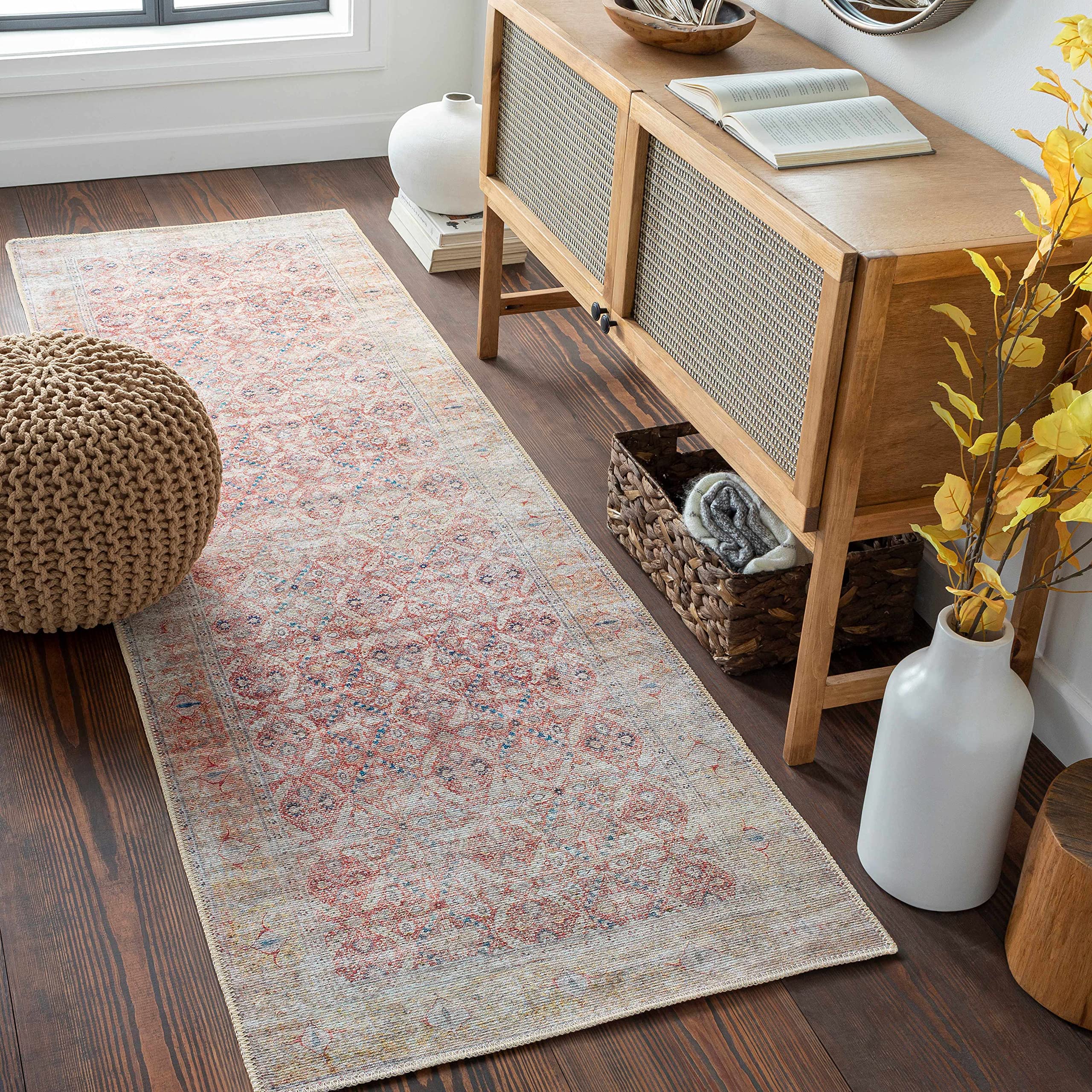 Hauteloom Tapia Washable Area Rug for Living Room & Bedroom - Blue, Gray, Red - 7'10