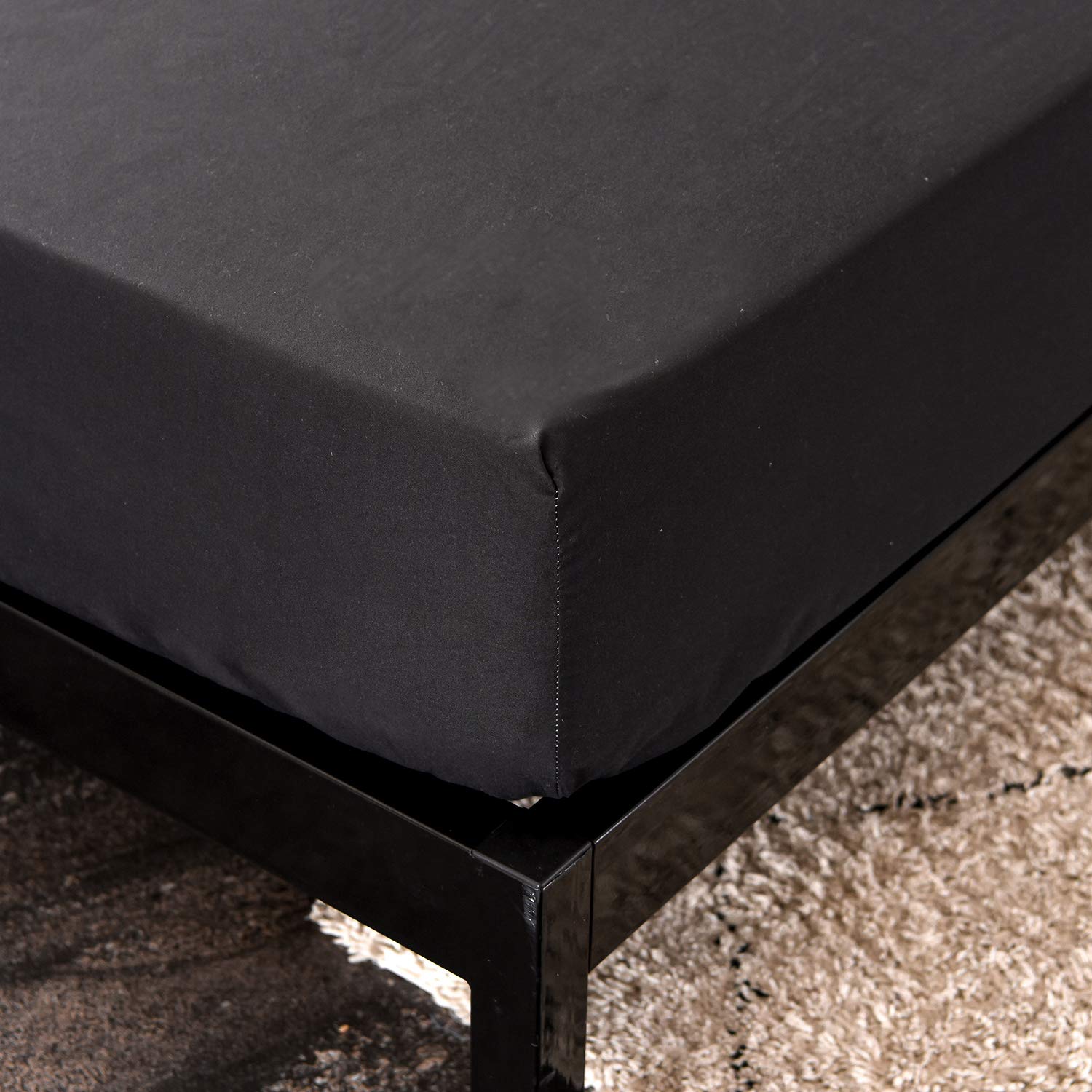 Black Waterproof Fitted Sheet Full Size - Deep Pocket Brushed Microfiber Mattress Protector (54