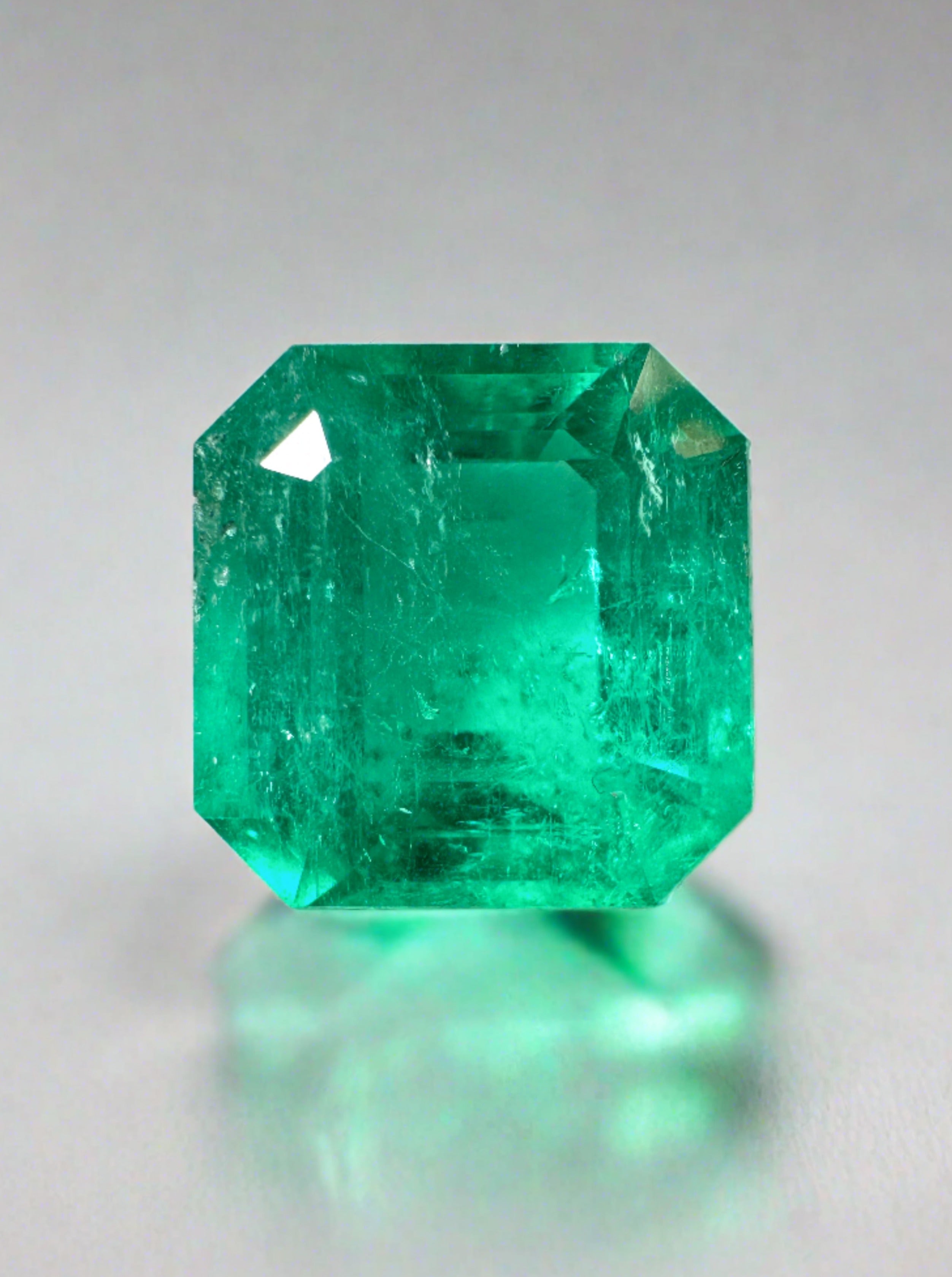 4.75 Carat Minor Oil 10x10mm Deep Bluish Green Natural Loose Colombian Emerald Asscher Cut Gemstone for Jewelry Making & Engagement Rings