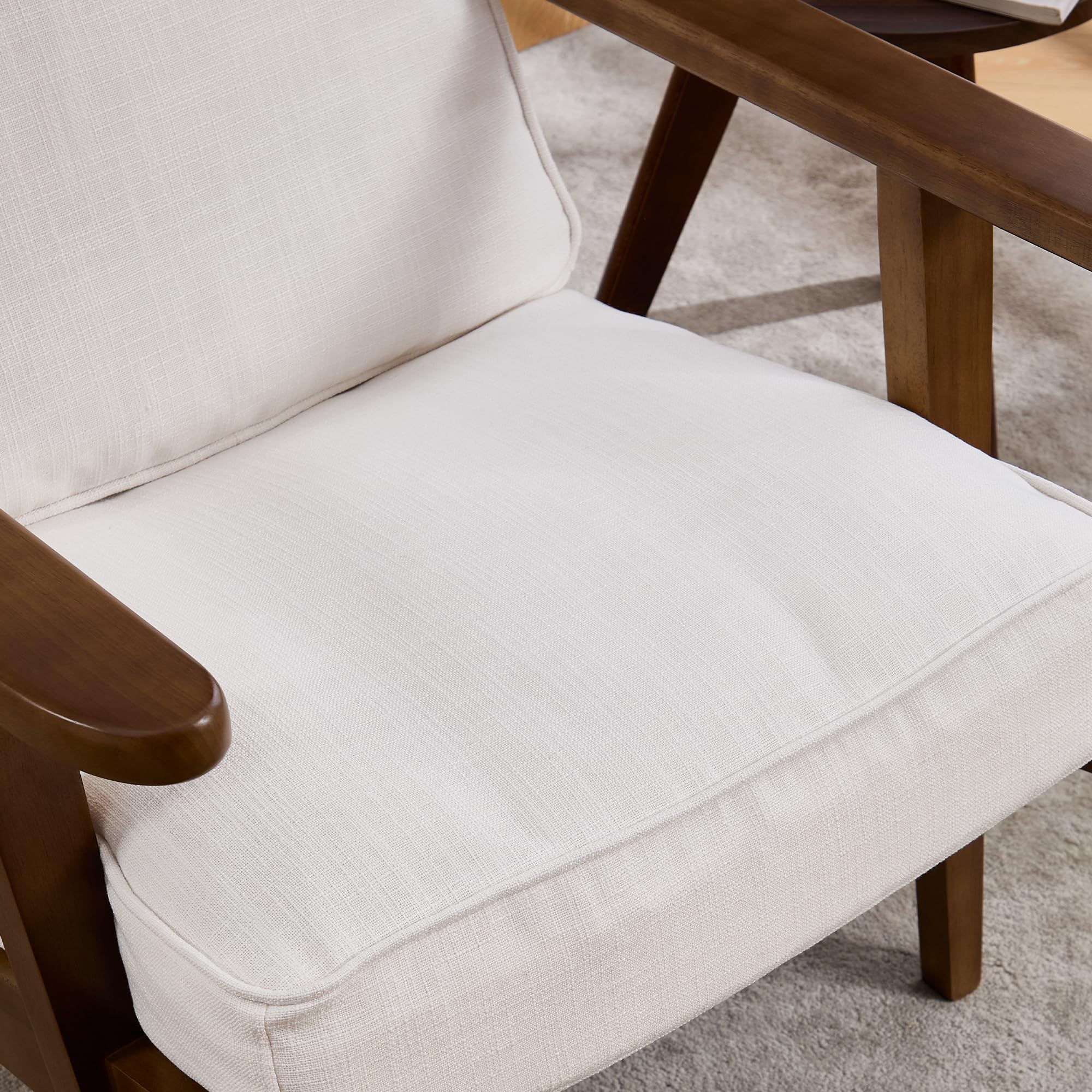 Mid Century Modern Accent Chair with Ottoman - Solid Wood Frame Upholstered Fabric Armchair for Living Room, Bedroom, Reading Nook - Elegant Beige Lounge Chair for Relaxation & Home Decor