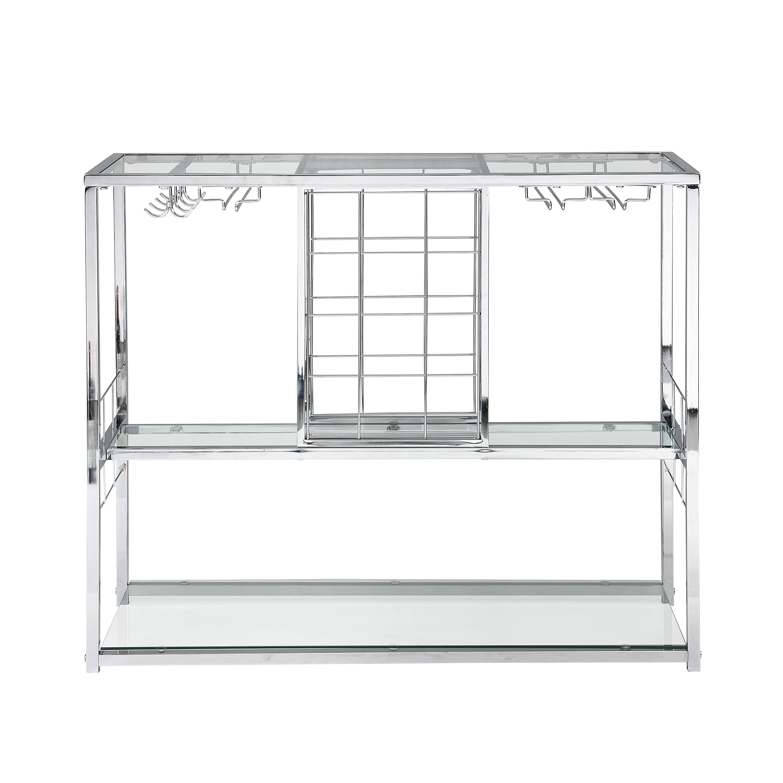 Industrial Mobile Bar Cart with Wine Rack & Glass Holder - Stainless Steel Serving Cart for Kitchen, Dining Room & Outdoor Entertaining - 38.98