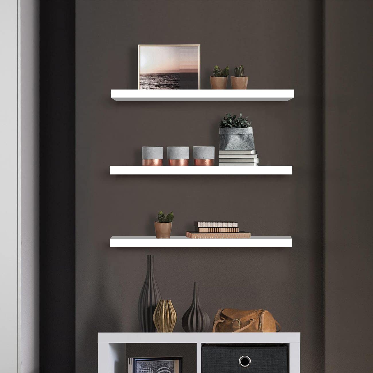 3PCS Wood Wall Floating Shelves - Modern Storage Organizer for Home, Living Room, Bedroom & Office - Perfect for Displaying Books, Photos & Decor Items