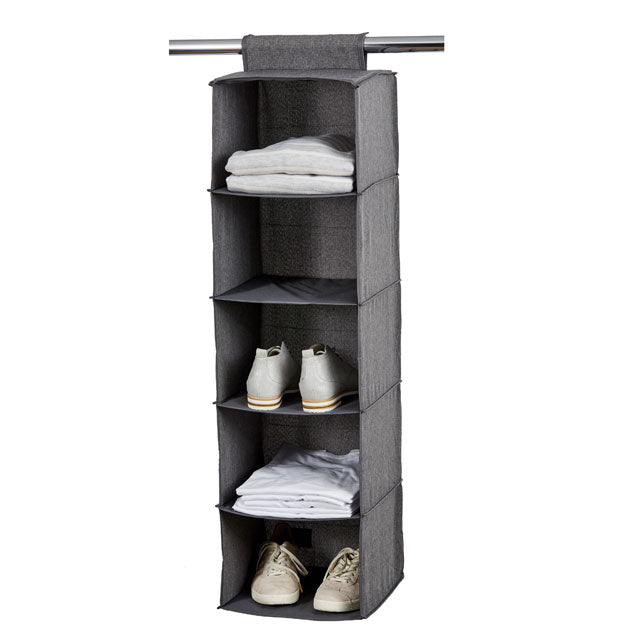 Premium 5-Shelf Closet Hanging Organizer - Space Saving Storage for Clothes, Shoes & Accessories - Perfect for Bedroom, Closet & Dorm Organization